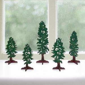 5 Pcs Wooden Pine Tree Decor, Standing Spring Trees Signs, Cabin Decor, Spring Decor, Rustic Tiered Tray Decor, Farmhouse Decor for Home Table Centerpiece Shelf Mantel Decor