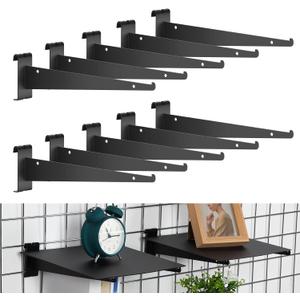 Blulu 10 Pcs 12" Gridwall Knife Shelf Bracket with Lip Metal Wire Gridwall Brackets Hooks Grid Wall Panels Hanger Heavy Duty Shelf Grid Wall Accessories for Home Business Boutique Display (Black)
