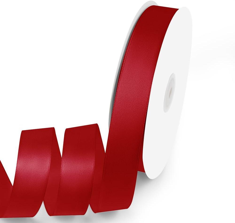 2 x 1" x 100 Yards Satin Ribbon - Wine Red Silk Ribbon with Spool - Ideal for Mother's Day Bows, Gift Wrapping, Floral Bouquets, Crafts, Wedding Party Decorations, Christmas and Sewing Projects (Burgundy)