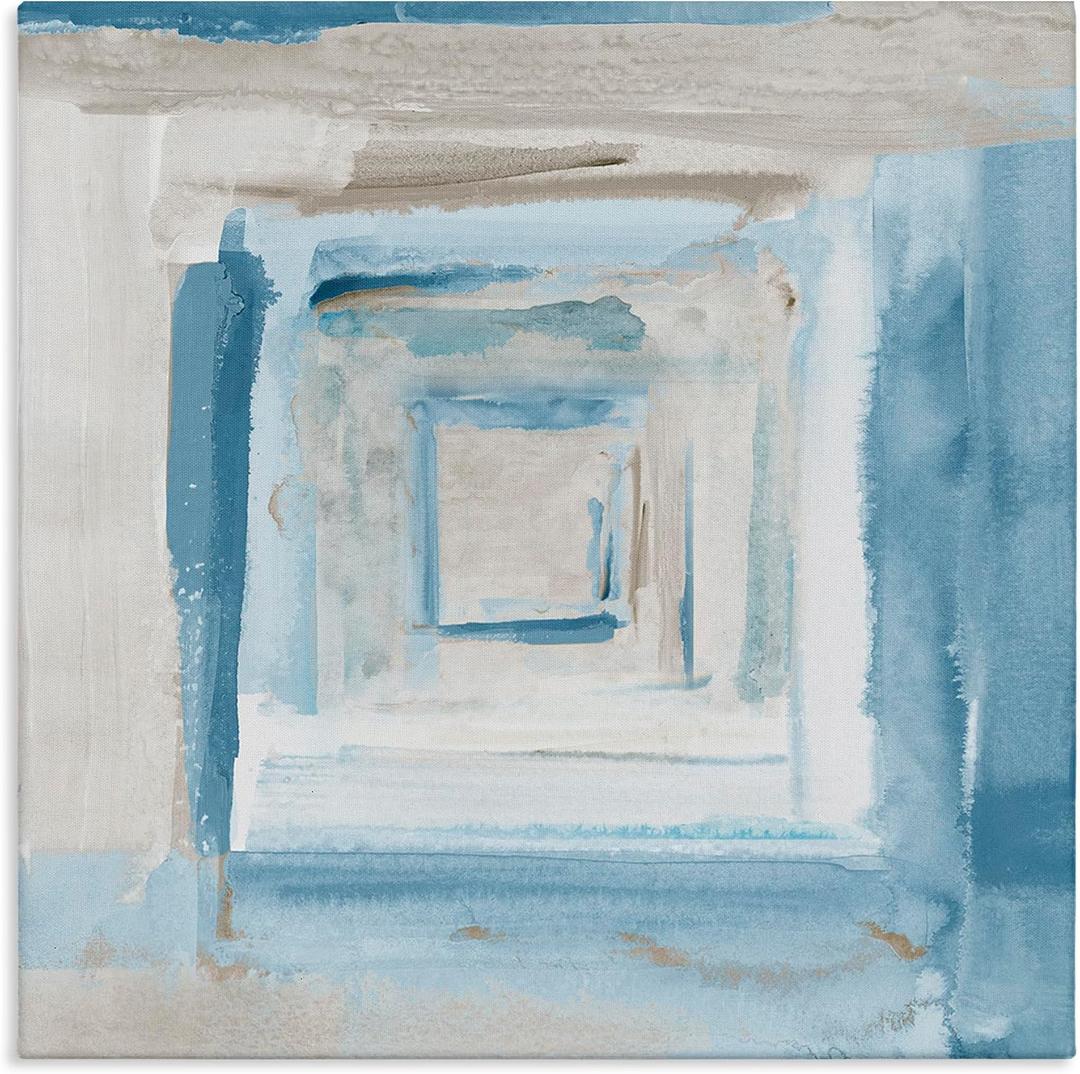 Blue Layered Squares Abstract, 24 x 24 Inch Canvas Wall Art