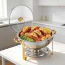 Chafing Dishes for Buffet1 Pack 4.5QT Round Chafing Dishes for Buffet, Gold and Silver Stainless Steel Chafing Dish Buffet Set with Glass Lid and Lid Holder for Home Parties, Gatherings,Wedding