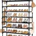 LANTEFUL Tall Shoe Rack 10 Tier Shoe Organizer Large Shoe Shelf with 18 Hooks Storage for 50 Pair, Stackable Vertical Shoe Rack Organizer for Closet, Entryway, Bedroom (10 Tier-68" High-34" Wide, Black)