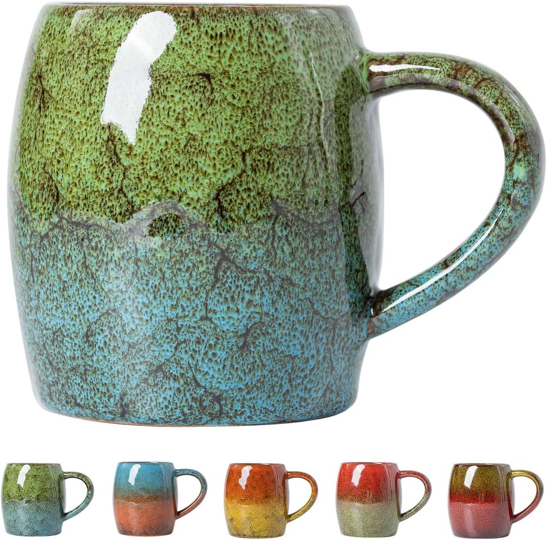Handmade 22oz Ceramic Coffee Mug, Ergonomic Large Handle, Ideal Gift for Coffee Lovers, Microwave & Dishwasher Safe (Minute-Green&Blue)