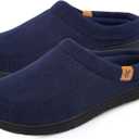 VeraCosy Men's Corduroy Moccasins Slippers Memory Foam Indoor Outdoor House Shoes Dark Navy, 9-10 US