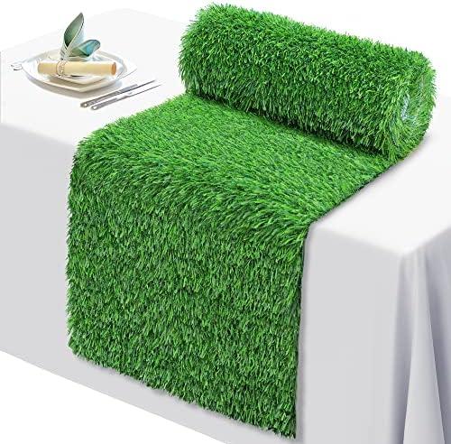 GoldOuya 12 x 72 Inch Artificial Grass Dining Table Runner Green Table Decor for Holiday Party, Kitchen Decor, Wedding, Banquet, Indoor/Outdoor Tea Party Decorations