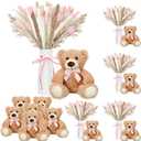 6 Sets 123 Pcs Baby Shower Table Centerpieces Dried Pampas Decor Bear Stuffed Ceramic Look Plastic Vase with Bow for Boho Wedding Bridal Shower Flowers Table Decorations (Pink,Girl)