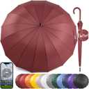 Royal Walk Windproof Large Umbrella for Rain 54 Inch Automatic Open for 2 Persons Wind Resistant Big Golf Umbrellas for Adult Men Women Classic Wooden Handle Fast Drying Strong 16 Ribs Travel 120cm (Dark Red)