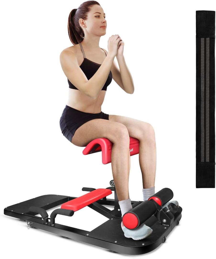 Yes4All Hip Thrust Machine Including Resistance Bands, Glute Machine Sissy Squat Machine, Hip Thrust Bench for Glute Training (Red)