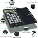 Calculator, 12-Digit Large Display Office Desk Calcultors with Erasable Writing Table, Solar and Battery Dual Power Pocket Desktop Calculator for Basic Financial Home School, Black