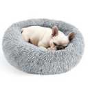 Hoewina Dog & Cat Bed for Indoor Cats, 20in Calming Donut Bed for Puppy and Kitten, Washable Round Fluffy Pet Bed for Small Medium Dogs and Cats (Light Grey)