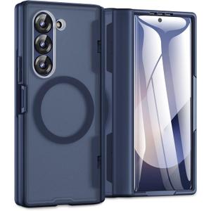 Caka for Samsung Galaxy Z Fold 5 Case [Magnetic Charging] [Hinge Protection] [Built-in HD Screen Protector] Translucent Hard Shockproof Magnet Phone Cover for Fold5 - Blue