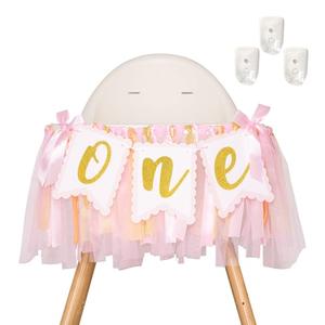 1st Highchair Banner Birthday Girl - NO DIY First Birthday Highchair Banner Pink One Year Old Birthdays Party Decoration 1st Highchair Garland Decoration for Princess Fairy Baby Photo Prop Party Decor