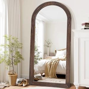 ABSWHLM Arched Full Length Mirror 71"x32" - Rustic Brown Solid Wood Wall Mirror, Oversized Leaning or Mounted Design for Bedroom, Entryway, Living Room Décor