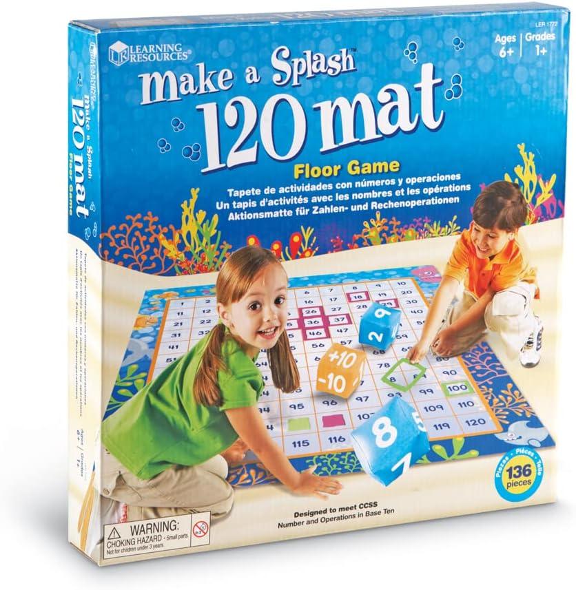 Learning Resources Make a Splash 120 Mat Floor Game, Addition/Subtraction - 136 Pieces, Ages 6+ Math Games for Kids, Educational Games
