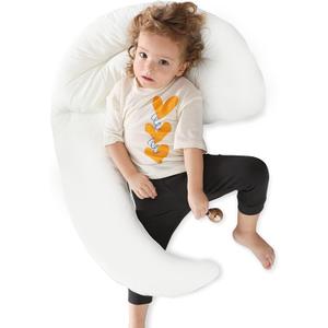 Choc chick Curve Long Toddler Kids Body Pillow for Sleeping, 34x27 inches Moon Shape Soft Child Hug Pillow, 100% Natural Cotton Pillowcase, Washable & Breathable Crib Pillow for Kids, Large