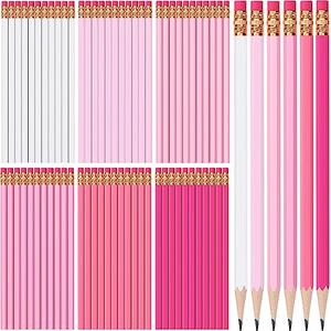 TecUnite 32 Pcs HB Pencils #2 Unsharpened Wood Cased Pencils with Eraser Hexagonal Pencil Cute Graphite No 2 Pen for Adults Gifts Exam School Office Sketching Learning(Pink Series, White)