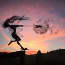 Flower Fairy Dancing with Dandelion Garden Art Sculpture Stainless Steel Statue Christmas Halloween Decoration for Outdoor Yard Courtyard Lawn Patio Metal Ornaments (Wave)