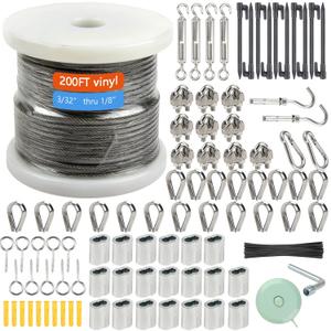 1/8" Wire Rope KitSteel Wire Cable200FT Turnbuckles for Cables WireVinyl Coated Stainless Steel Cable Wire for Outdoor,Garden,Kitchen,Craft with Turnbuckle