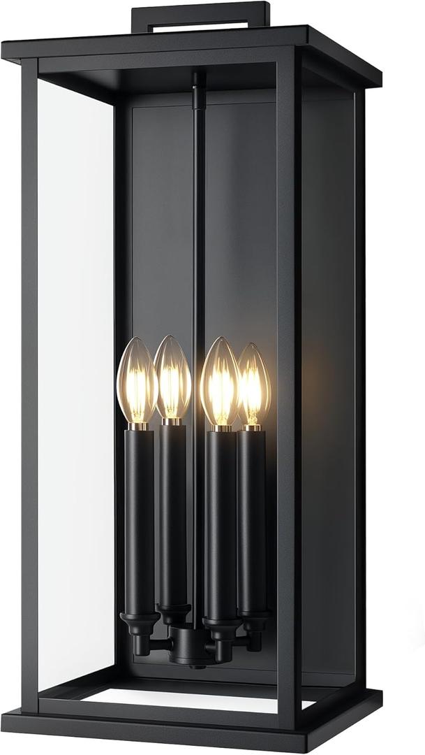 Extra Large Black Outdoor Light Fixtures Wall Mount,Modern Outdoor Wall Lantern,Exterior Porch Garage Light, Outside Sconce for House,Entryway with Thick Glass Shades & E12 Base