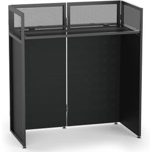 YooKoo Foldable DJ Booth for Tool-Free Assembly, DJ Table with White & Black Scrims, Metal Frame DJ Facade, DJ Stand with Cable Hole and Carry Bag, for Parties & Events & Small Studios, 46.5 inches x 21.25 inches x 42.5 inches