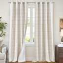 Lajode Plaid Curtains Pattern Printed 90 Inches Long - Total Linen Blackout Curtains for Living Room, Boho Cottage Core Grommet Drapes for Farmhouse Thermal Drapery 52x90 Inch 2 Panels, Natural