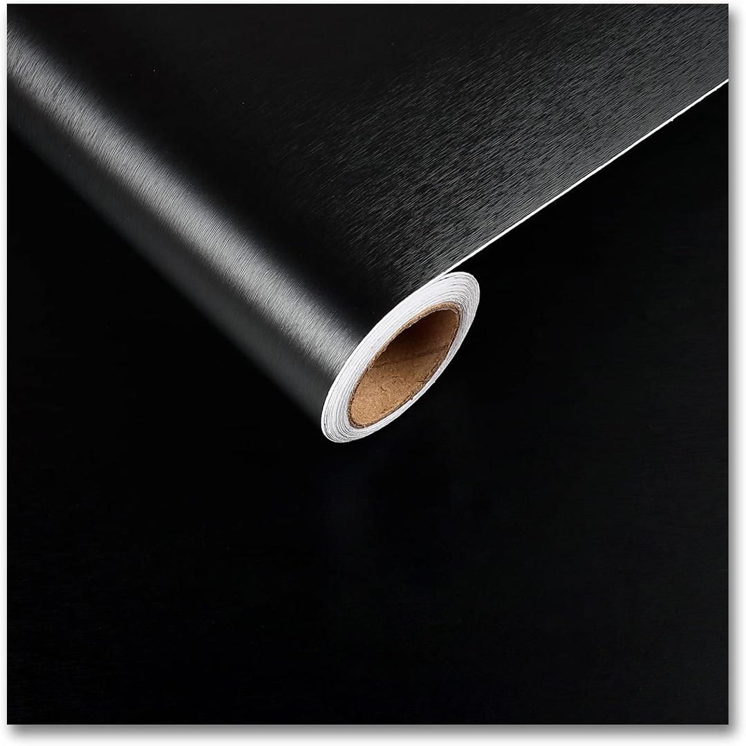 CRE8TIVE Thick Black Stainless Steel Contact Paper for Appliances Brushed Metallic Black Wallpaper Peel and Stick Heat Resistant Removable Wallpaper for Kitchen Dishwasher Fridge Oven Cabinets 12"x80"