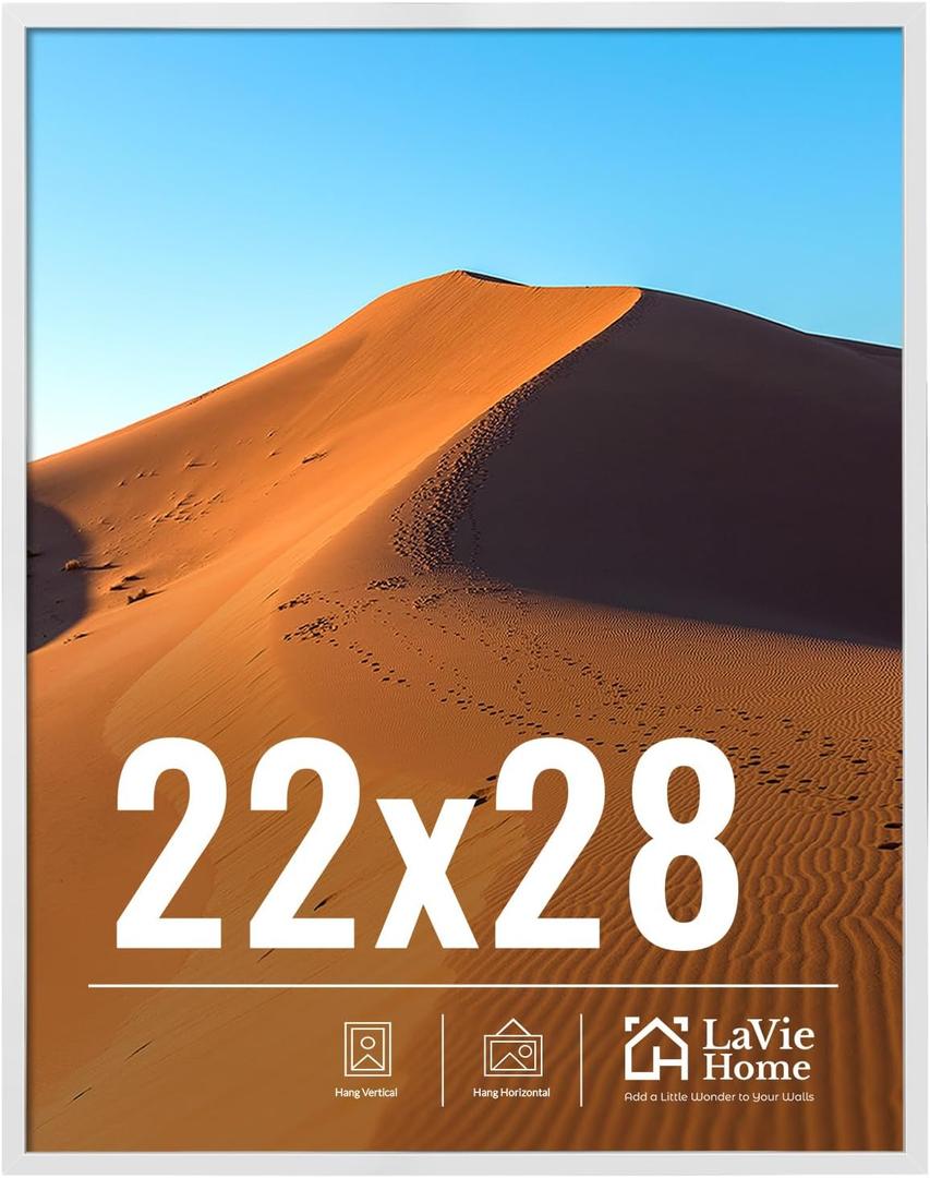 LaVie Home 22x28 Picture Frame for Wall Display, 22x28 White Picture Frame with HD Plexiglas, 22 x 28 Poster Frame 1 Pack, Display Frame for Vertical or Horizontal, Classic Collection