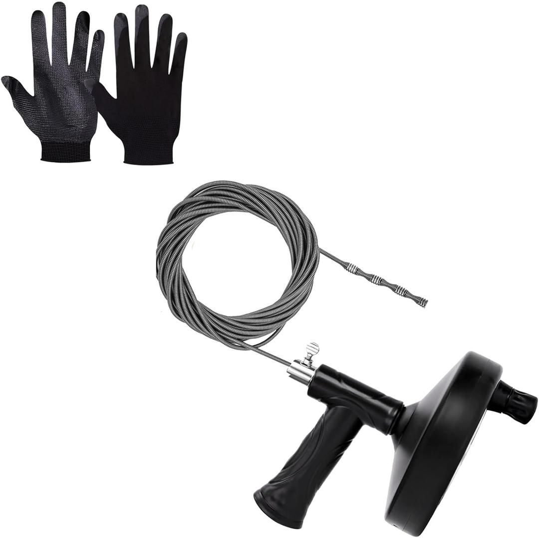 Drain Snake 25 Ft, Drain Auger Hair Clog Remover Heavy Duty Flexible Plumbing Snake Bathroom Kitchen Sink Cleaner Tools for Shower Bathtub Pipe