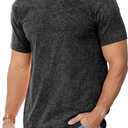 RQP Men's Cotton Shirts Vintage Washed Shirt Relaxed Fit Distressed Casual Short Sleeve for Streetwear & Daily Outfits (Medium, Black)
