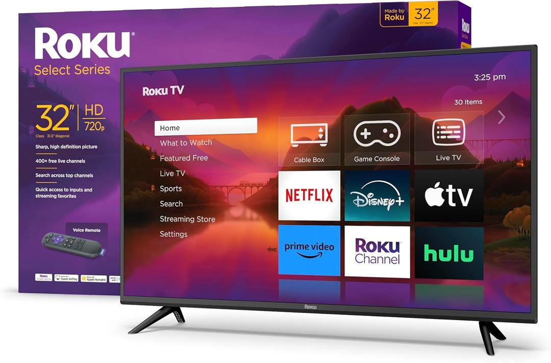 Roku Smart TV  32-Inch Select Series 720p HD RokuTV with Roku Voice Remote, Bright Picture, Customizable Home Screen  Live Local News, Sports, Gaming