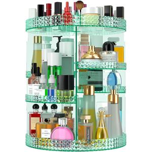 360 Degree Rotating Makeup Organizer for Vanity, Large Capacity Beauty Organizer, Adjustable DIY 7 Layers Perfume Organizer, Skincare Organizers Fits Cosmetics and Accessories(Emerald Green)