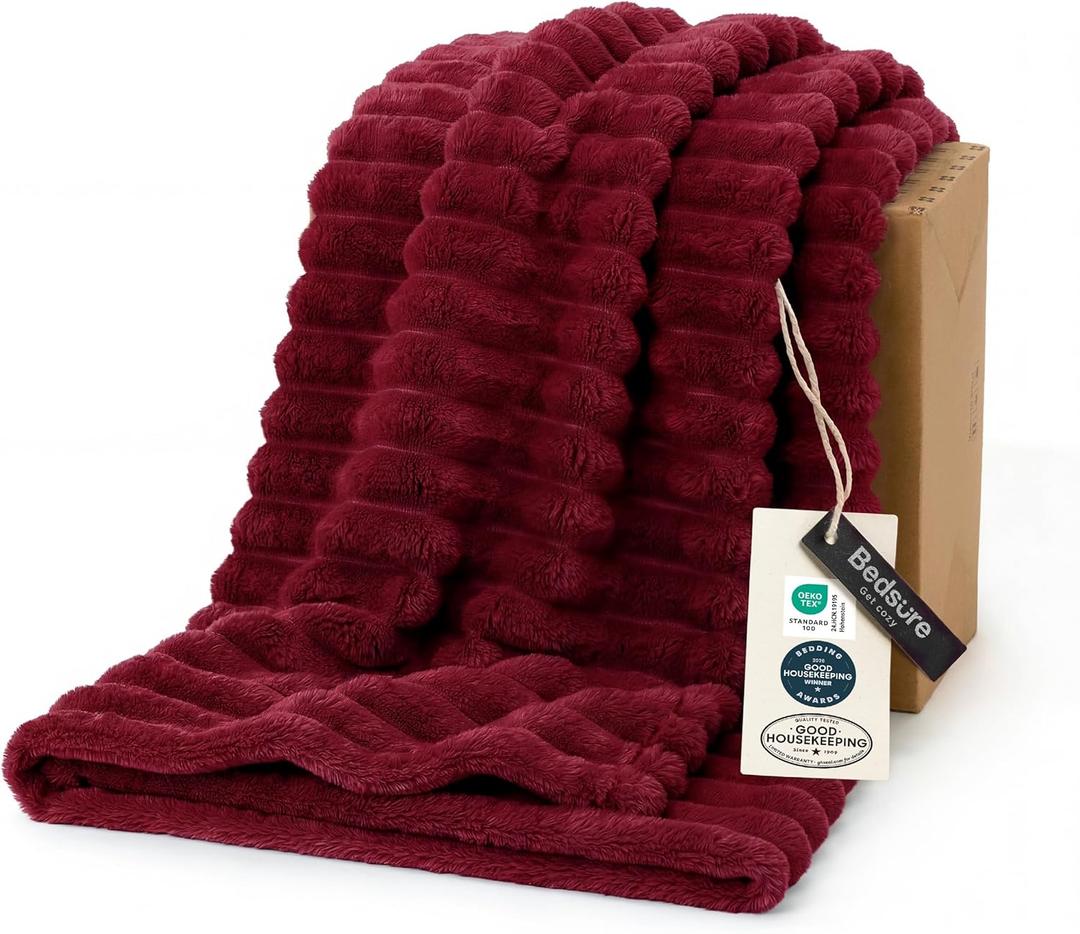Bedsure GentleSoft Deep Red Fleece Blanket for Couch - Cozy Soft Blankets for Women, Cute Small Throws for Girls, 50x70 Inches