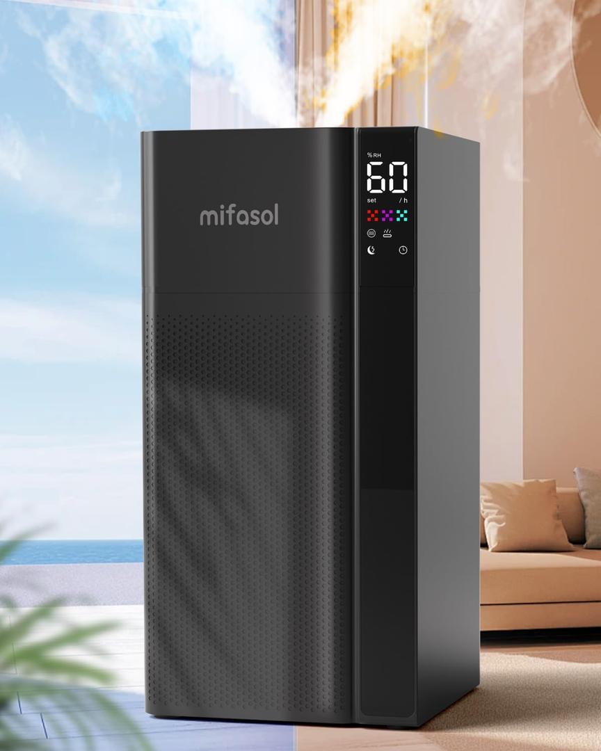 Humidifier Large Room Home Bedroom, 5.3Gal/20L Warm and Cool Mist Humidifiers, Quickly & Evenly Humidify Larger Areas,Dual Mist Nozzles and Atomizers, Plant/Commercial/Greenhouse/Office, Black