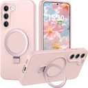 Liquid Silicone Case for Samsung Galaxy S23 with Magnetic Stand, Mil-Grade Drop Shockproof, Full Camera Protection Anti-Scratch Microfiber Lining Silicone Phone case, Pink