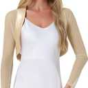 Allegra K Women's Satin Shrugs for Evening Dress Open Front Mesh Cardigan Elegant Wedding Bolero (Champagne), X-Small