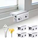 Sliding Window Locks (4 Sets), Security Window Locks with Keys, Adjustable Aluminum Sliding Window Stops, Easy Installation Without Drilling, for Vertical and Horizontal Sliding Windows (Silver)