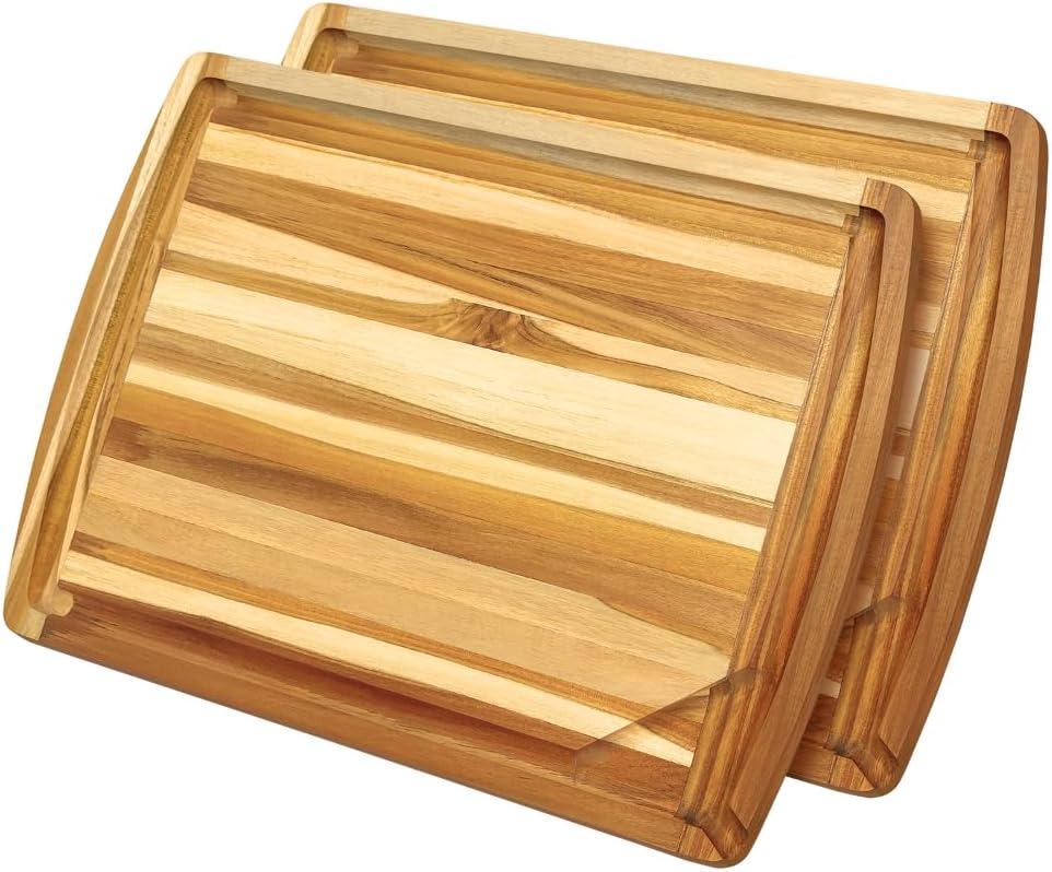 Premium Teak Wood Chopping Board 2-Pack (24"x18") with Juice Groove Extra Large & Durable Cutting Board for Meat, Fruits, and Veggies