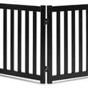 LZRS 6-Panel Extra-Wide Freestanding Wooden Dog Gate Indoor  24High Foldable Safety Pet Barrier for Doorways, Hallways, Kitchens, and Long Staircases, Durable Design fit Small to Medium Dogs, Black