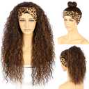 Curly Headband Wig For Black Women Natural Brown Hightlight Headbands Wigs Brown Curly Headband Wig Machine Made Wigs 150% Density 26 Inch