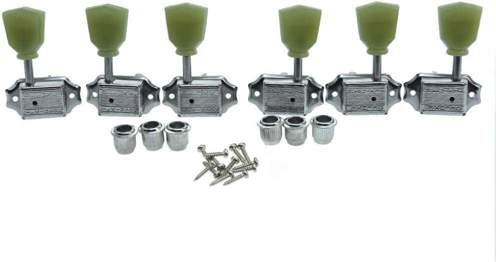Chrome with Green Button 3x3 Deluxe Vintage Tuners Guitar Tuning Keys Machine Head with Split Post for Les Paul/SG/ES