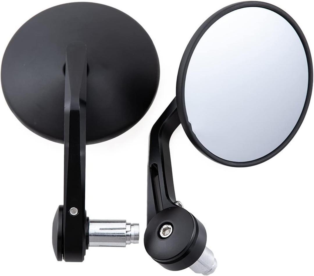 Universal Black Motorcycle Aluminum Rearview Side Mirrors 7/8" Bar End For Cafe Racer Bobber Cruiser Scooter