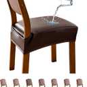 Genina Dining Chair Covers Set of 2, Waterproof PU Leather Dining Seat Covers Stretch Wipeable Dining Room Seat Cover Kitchen Chair Slipcover Protector (Rear-Covered Design, Chocolate)