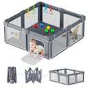 Foldable Baby Playpen with Mat, 50x50 Inches, Grey