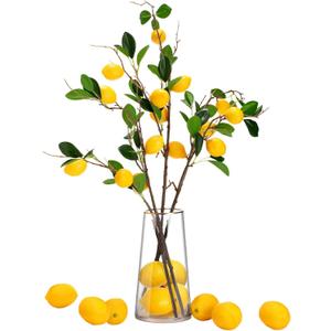 13 Pcs Faux Fruit Decoration Set Includes 3 Pcs 31.5 Inch Artificial Lemon Branch 10 Pcs 3 x 2 Inch Faux Yellow Lemon 5 Head Fake Fruit with Stem for Home Photography Prop Kitchen