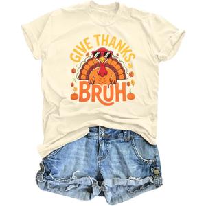 Thanksgiving Shirts Women Turkey Shirt: Thankful Teacher Family Friends Thanksgiving Top Fall Pumkin Short Sleeve Tee (X-Large, Apricot)
