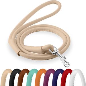CollarDirect Rolled Leather Dog Leash 4ft, Soft Padded Training Leather Dog Lead 6ft, Puppy Leash Rolled Leather Small Medium Large Black Blue Red Orange Green Pink White (Beige, Size XL 6ft)