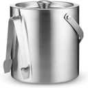 FineDine Double-Wall Stainless Steel Insulated Ice Bucket With Lid & Ice Tong [3 Liter] Included Strainer Keeps Ice Cold & Dry, Carry leather Handle, Home Bar, Chilling Beer, Champagne, Wine Bottle