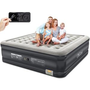 OhGeni King Air Mattress with Built-in Pump,18'' Comfortable Blow Up Colchones Inflables Mattress for Home, Guests, Foldable Air Bed,Portable Bed for Adults,Durable Airbed Supports Up to 650 lbs, Black
