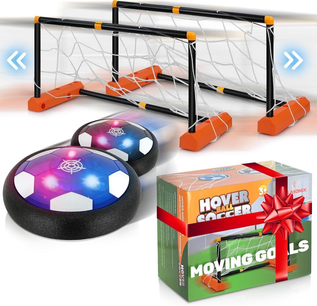 Hover Soccer Ball - Indoor Soccer Ball, Indoor Flying Toy Games (2 Floating Disks + 2 Floating Gliding Goals) Boy Birthday Gifts, Indoor Silent Game | 4 in 1 Pack
