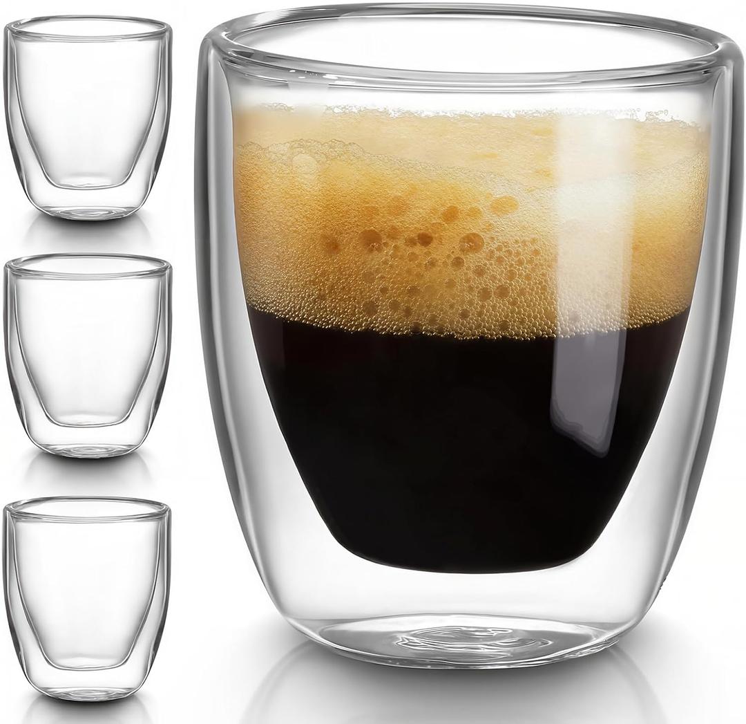 10oz Double Wall Espresso Cups Set of 4, Clear Expresso Shots Cup, Double Wall Insulated Espresso Mugs, 300 ML Tazas de Cafe Expreso, Microwave Dishwasher Safe,Suit for Espresso Machine